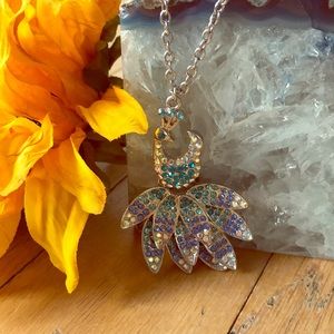 Peacock long necklace with gemstones!